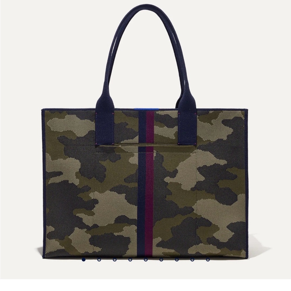 Rothy's Camouflage Tote with Navy and Purple Stripes